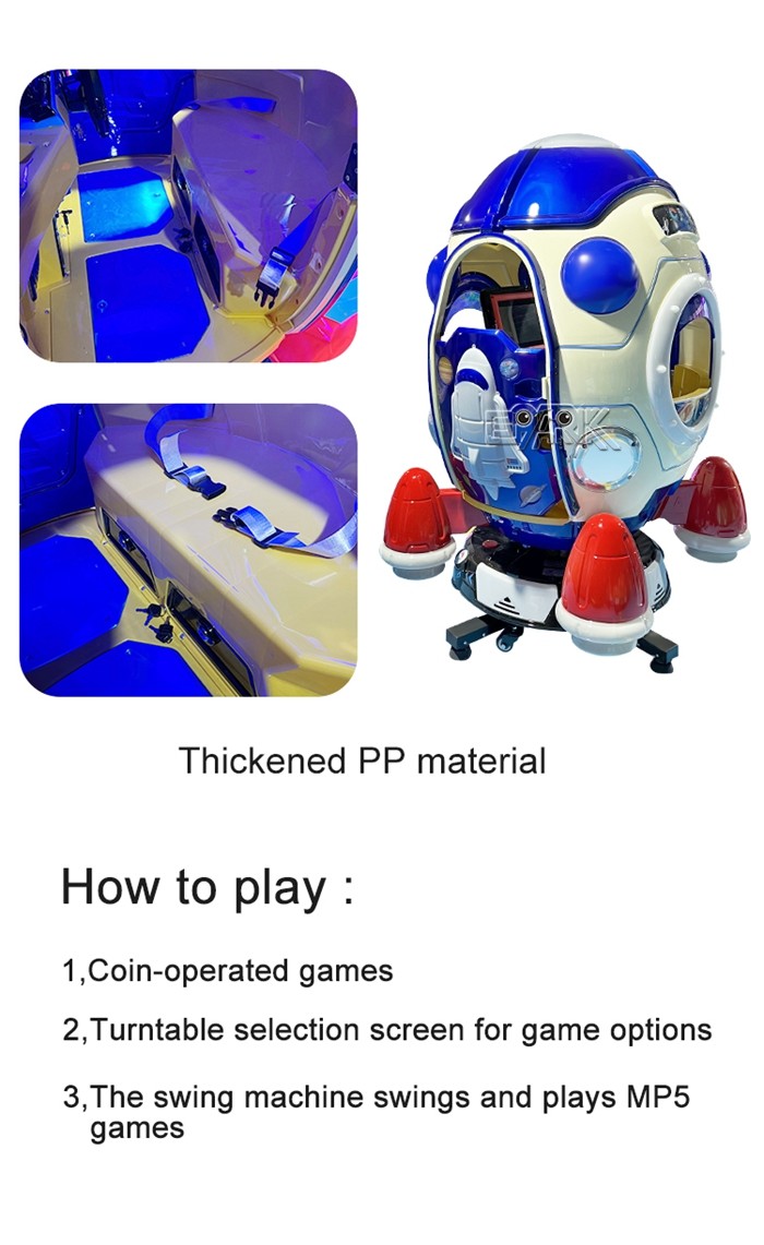 Coin Operated MP5 Rocket Kiddie Ride Rocket Shape Video Game Swing Car Ride
