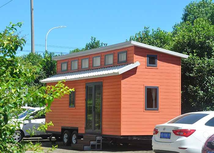 Ready made steel frame prefab tiny house with trailer on wheels