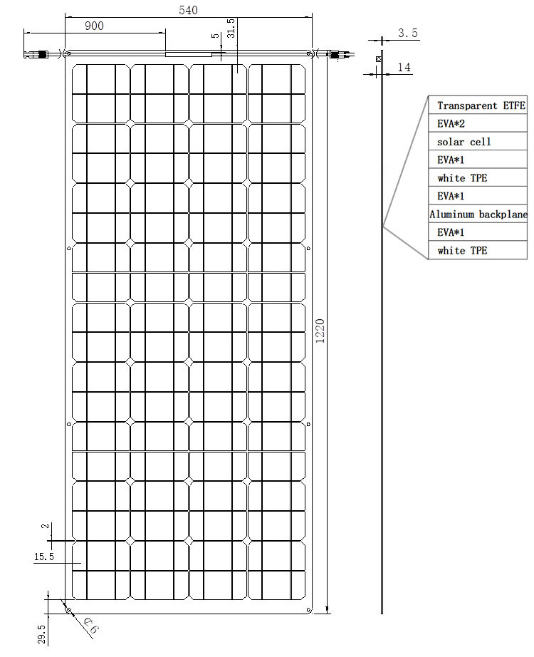 36V 90W Semi Flexible High Efficiency Solar Panels Anti - Extrusion Light Weight