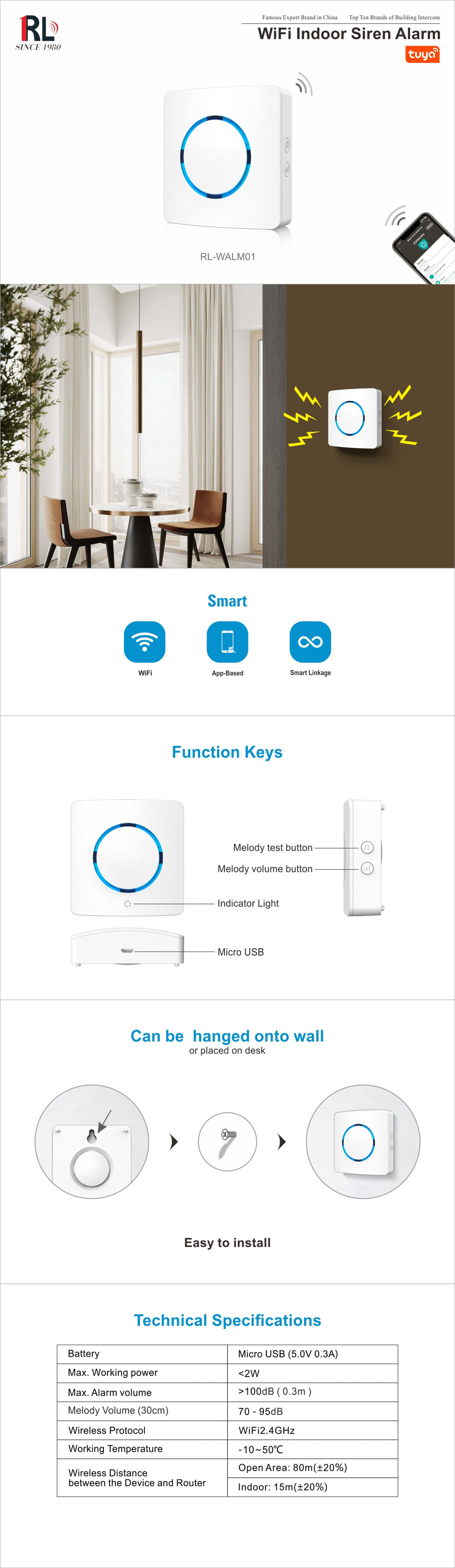 Tuya Smart Indoor Siren(RL-WALM01)