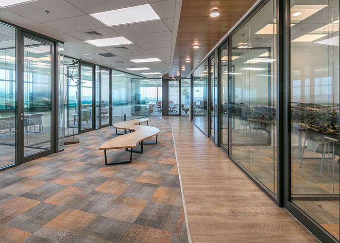 Double glass partition wall with aluminum frame highly durable and offering excellent acoustic insulation