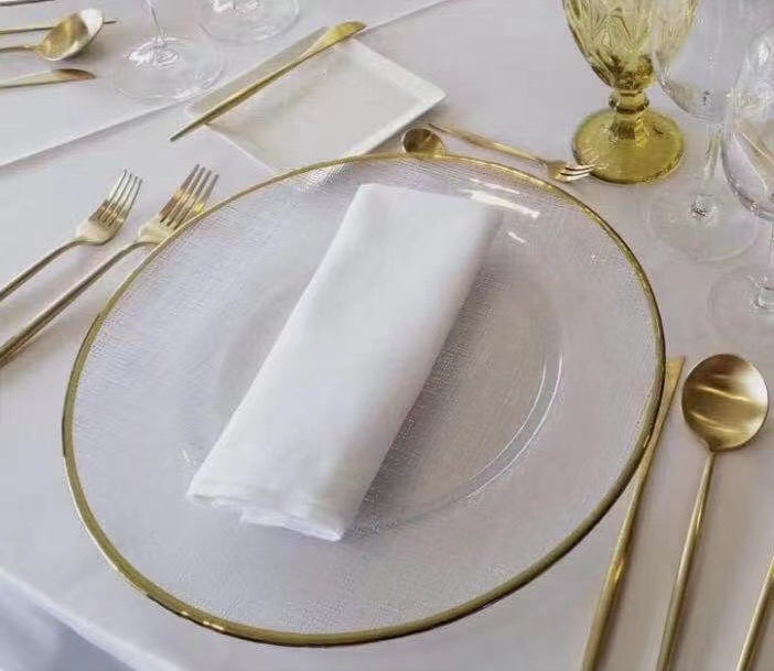 Transparent Gold Beaded Rim Charger Plate Round Flat Glass