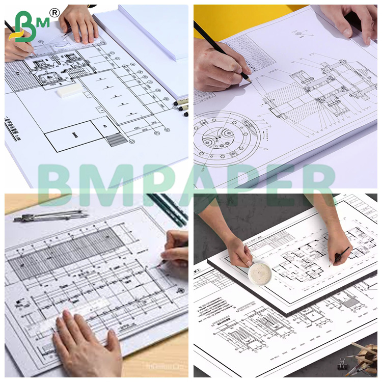 80gsm Uncoated White CAD Plotter Paper For Engineering Printing 