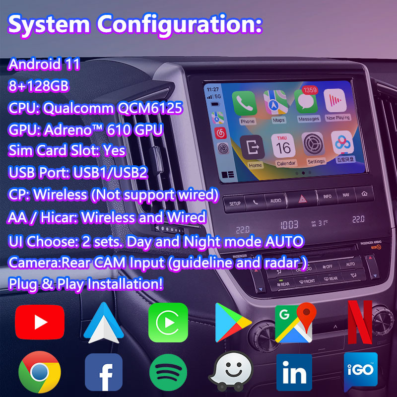 Lsailt CP AA Android Multimedia Video Interface for Toyota Land Cruiser 200 GXL Sahara VX VXR VX-R LC200 2016-2021