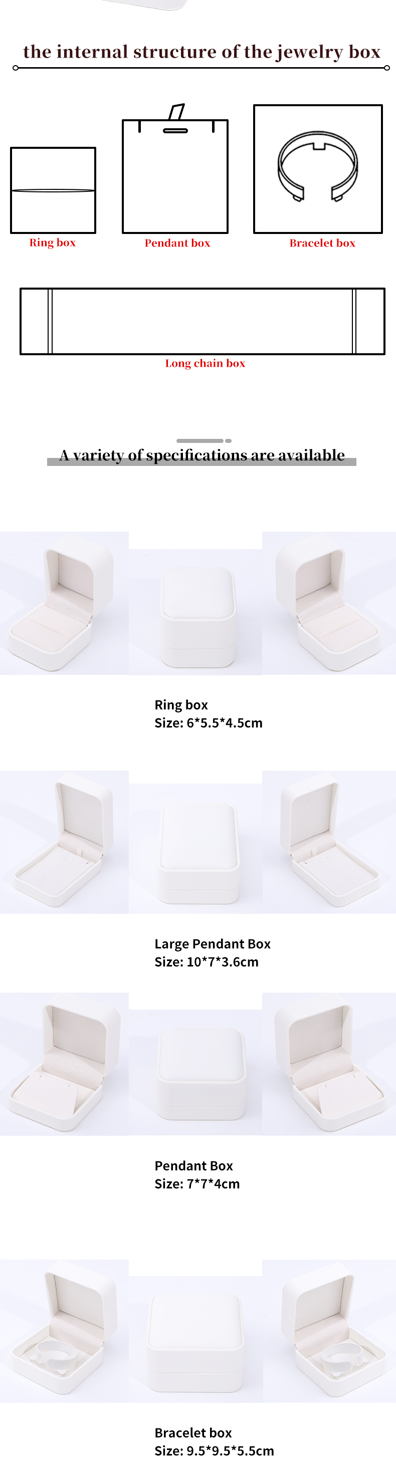 Plain White PU Leather Jewelry Box , Leather Jewelry Case For Ring Pendant Bracelet