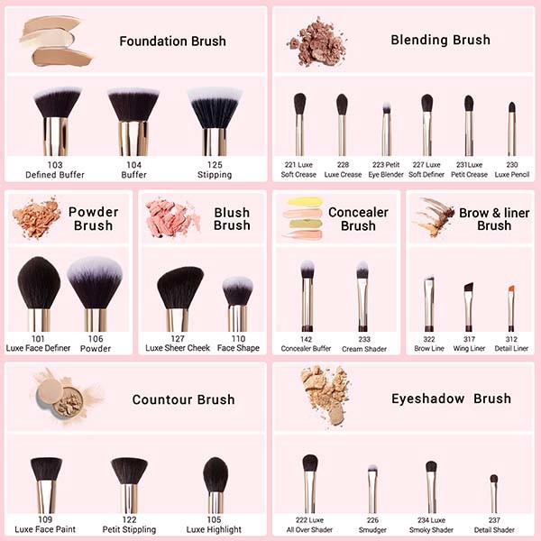 Natural Hair 5.6'' 6.9'' Pro Makeup Brushes Set Zinfandel Grape Color