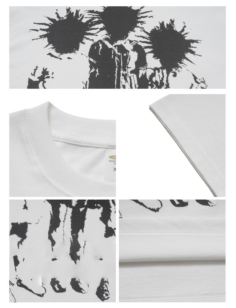 285g Heavy Cotton Short Sleeve Men's T-Shirt with American Streetwear Portrait Print