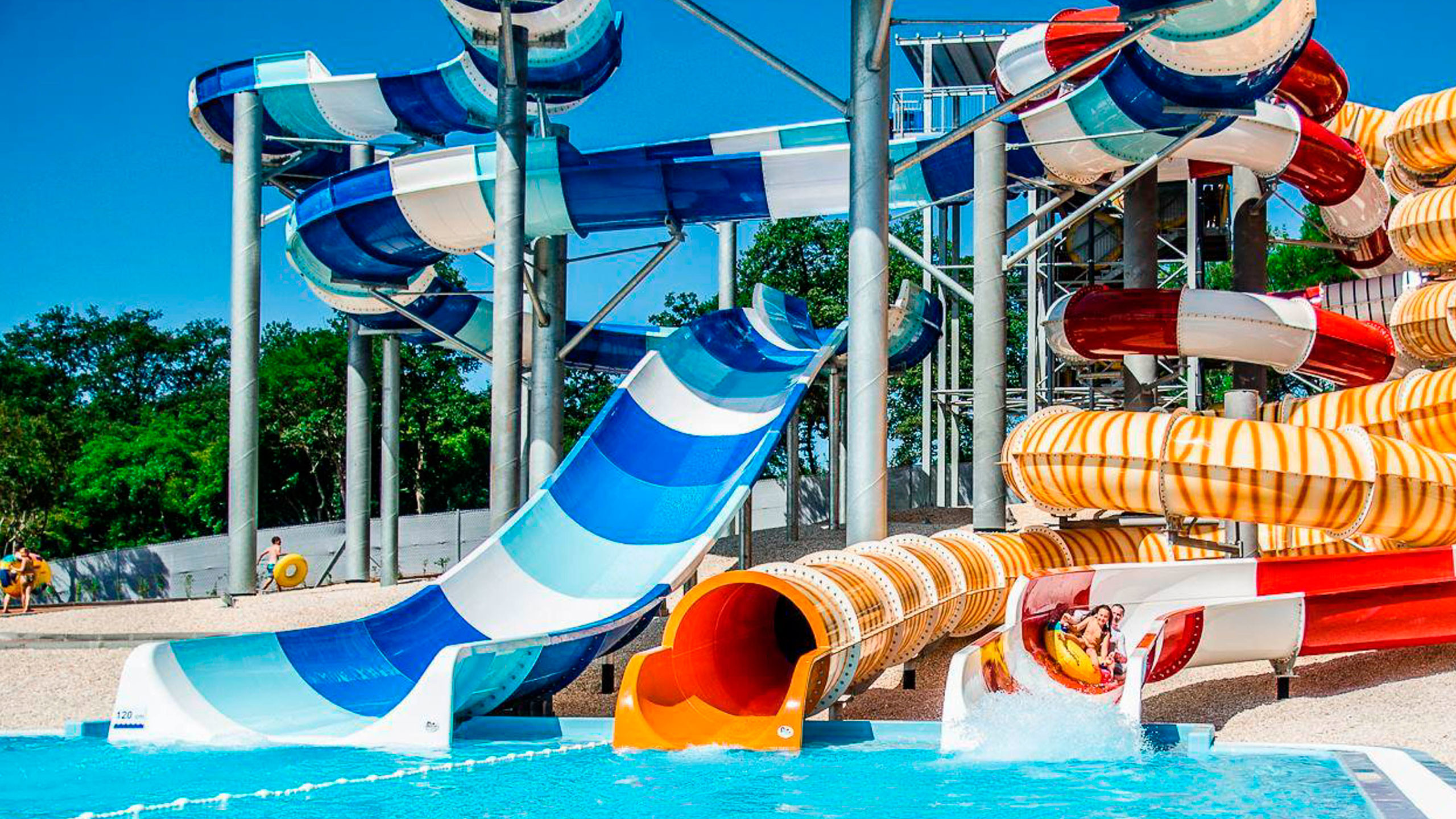 Commercial Water Park Swimming Pool Design Rainbow Fiberglass Slide Set