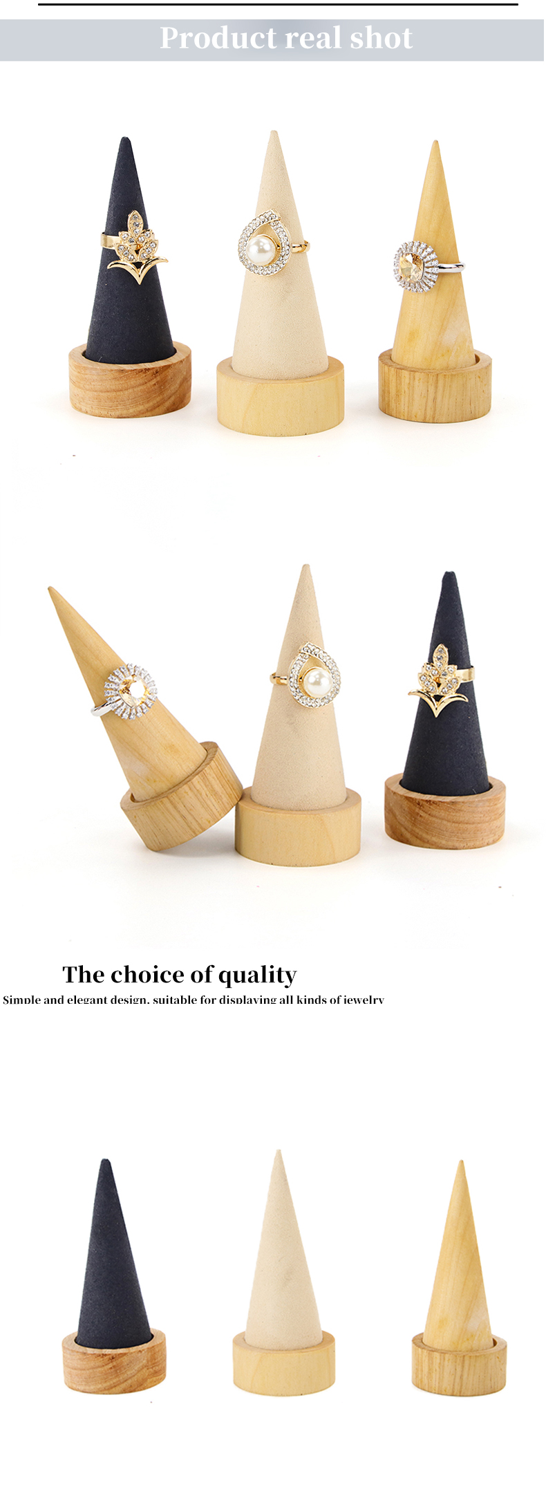 Compact Cone Shaped Wooden Bracelet Display Stand for Bangle Watch Exhibition