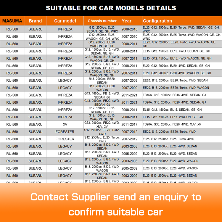 MASUMA Auto Car Accessories Suspension Bush for 2008- V64W 4D56T 20204SG000 20204AG030 20204AG000 SUBARU BRZ ZC6