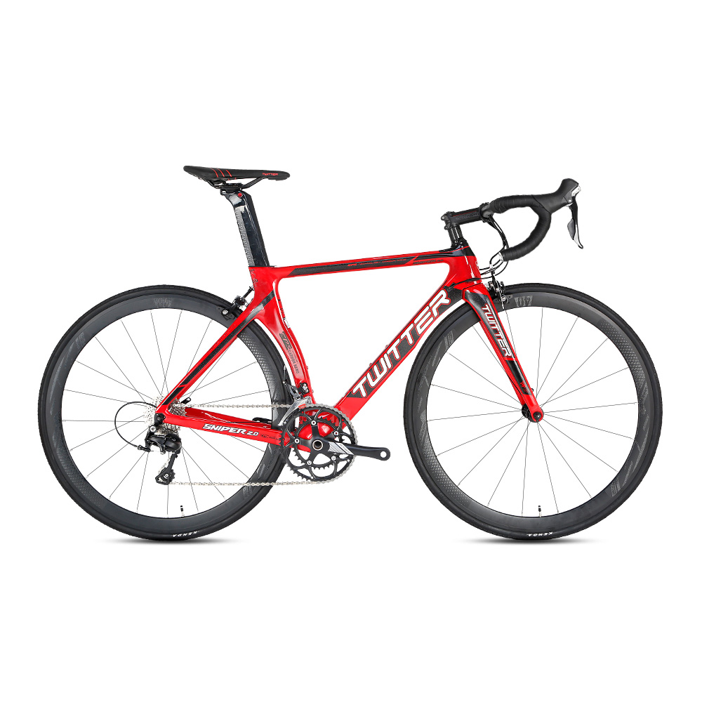 Yellow Carbon Fiber Road Bike , 16 Speed Road Bike Shlmano Claris R2000