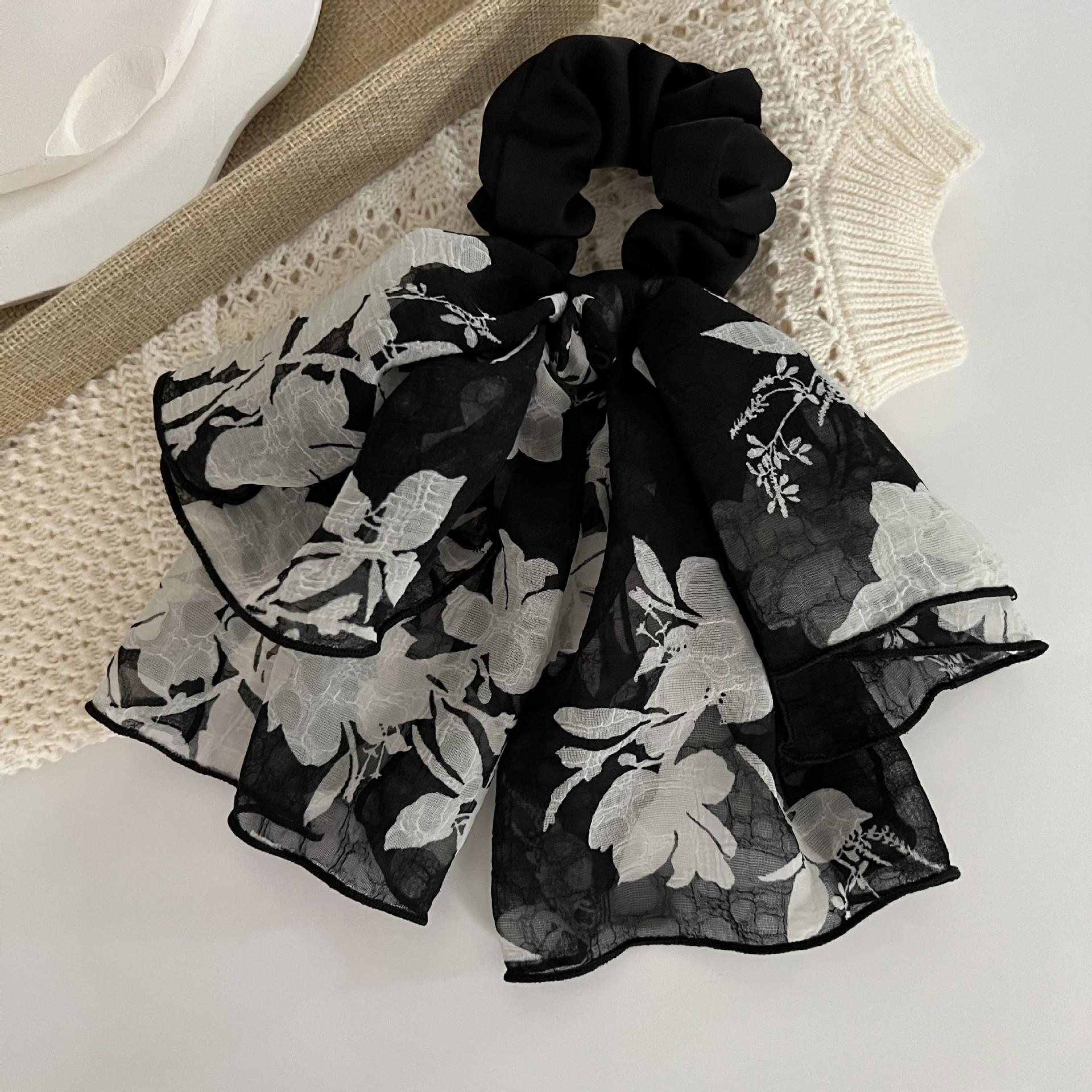 Hair-Band Scrunchies 1 Piece Camellia Flowers Design One Size