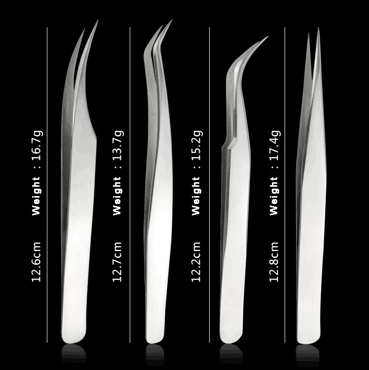 Durable Eyelash Extension Tweezers Silver Color Curve / Straight Type