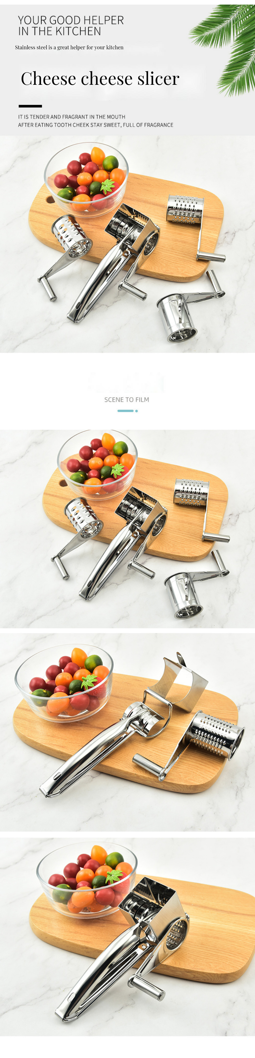 Make Perfect Cheese and Vegetable Shreds with This Handheld Rotary Grater Home Kitchen