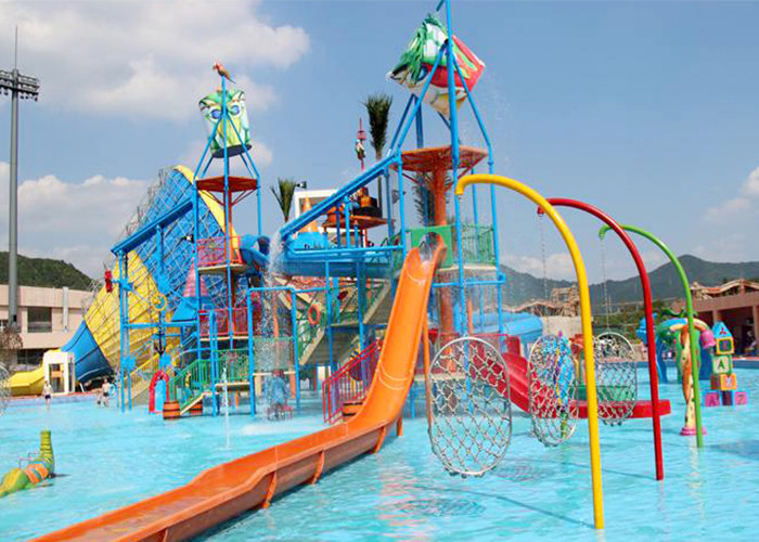 Outdoor Rainbow Racing Water Slide Playground / Fiberglass Water Park Project