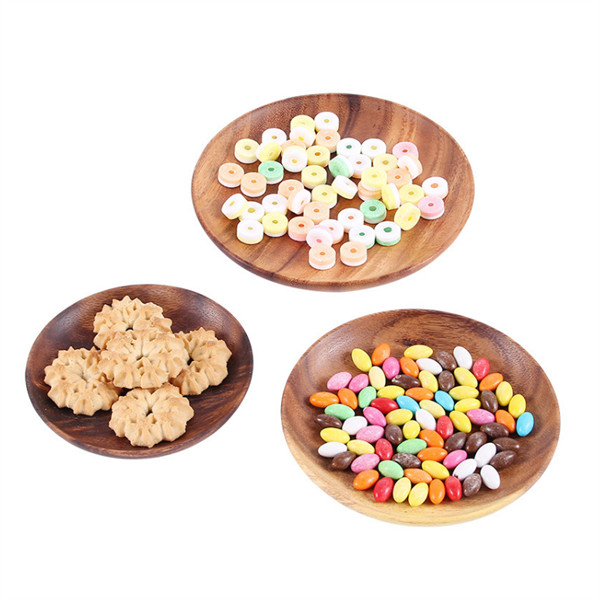 Decorative Wooden Serving Plates Dinner Solid Round Acacia Wood Tray 18cm 20cm