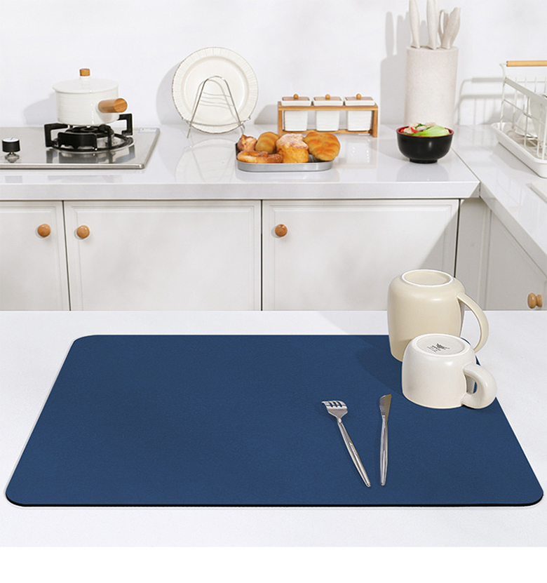 16'' x 24'' Blue Kitchen Mat Magical Absorbent Dish Draining Mat for Table Decoration