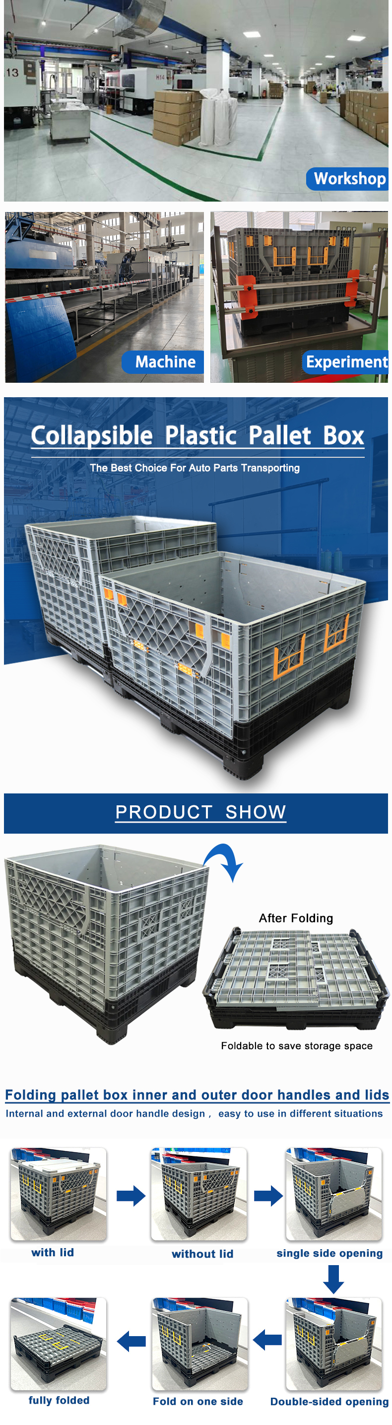 Big Plastic Crates Heavy Duty Bulk Storage Containers Large Collapsible Pallet Box Recyclable Bulk Cargo Storage Foldable Pallet Box Industrial