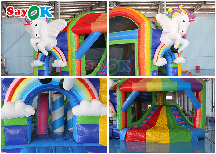 Rainbow Kids Inflatable Jumping Castle Unicorn Bouncy Castle With Slide