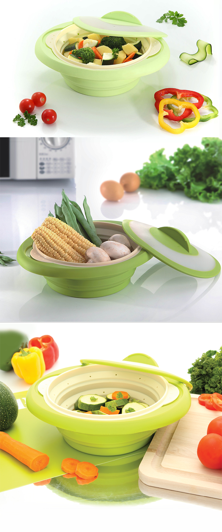 Hot Resistant Kitchen Utensil Food Grade Collapsible Silicone Food Steamer