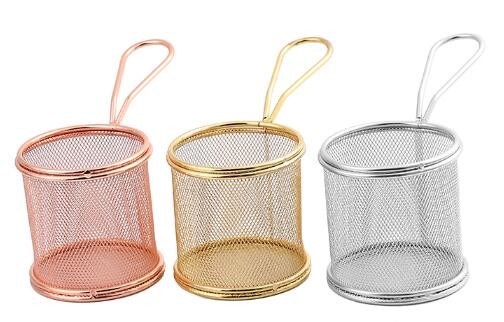 stainless steel cylinder mini chips frying basket fine mesh deep fat fryer