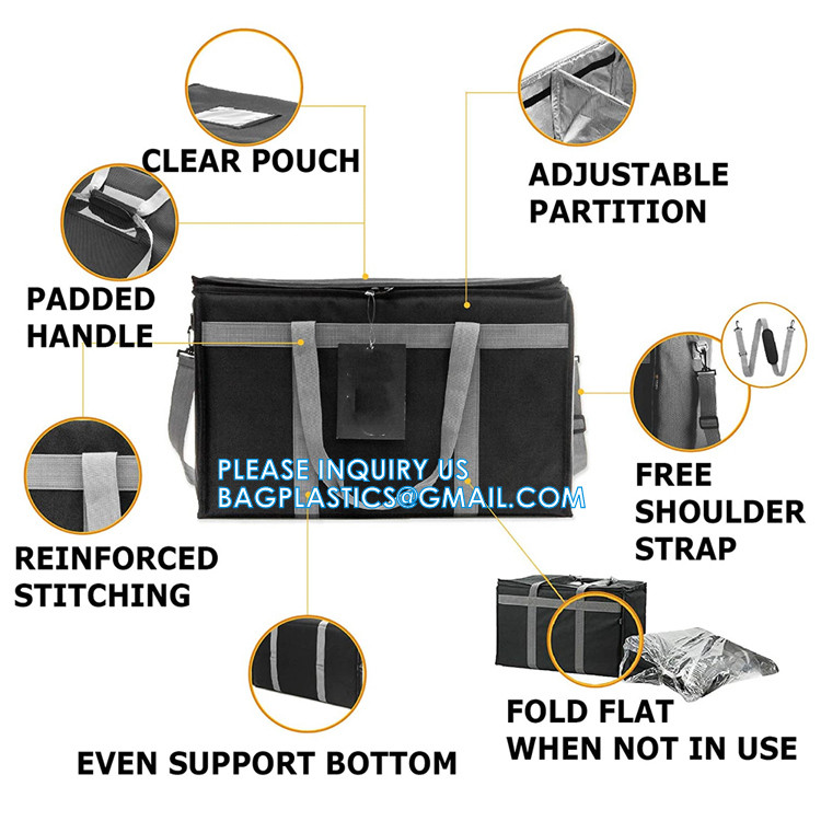 Insulated Food Delivery Bag with Support Frame and Plastic Bottom Plate,Grocery Delivery Bag for Catering