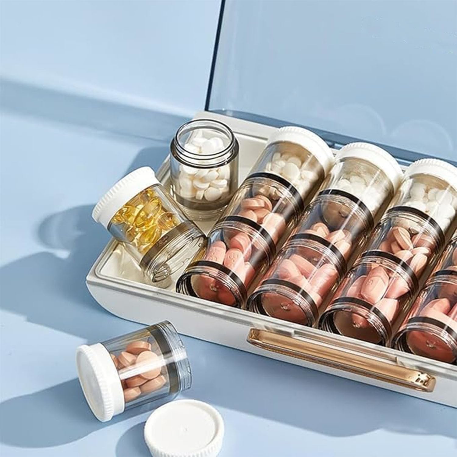 Portable 21 Grids Weekly Pill Organizer Pill Container Vitamin Organizer 7 Days Pill Organizer