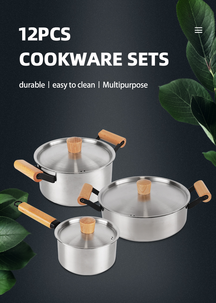 Factory Direct 3 Pieces Cooking Pot Set Kitchen Wares Set Pots And Pans Cookware Sets Cooking With Wooden Handle
