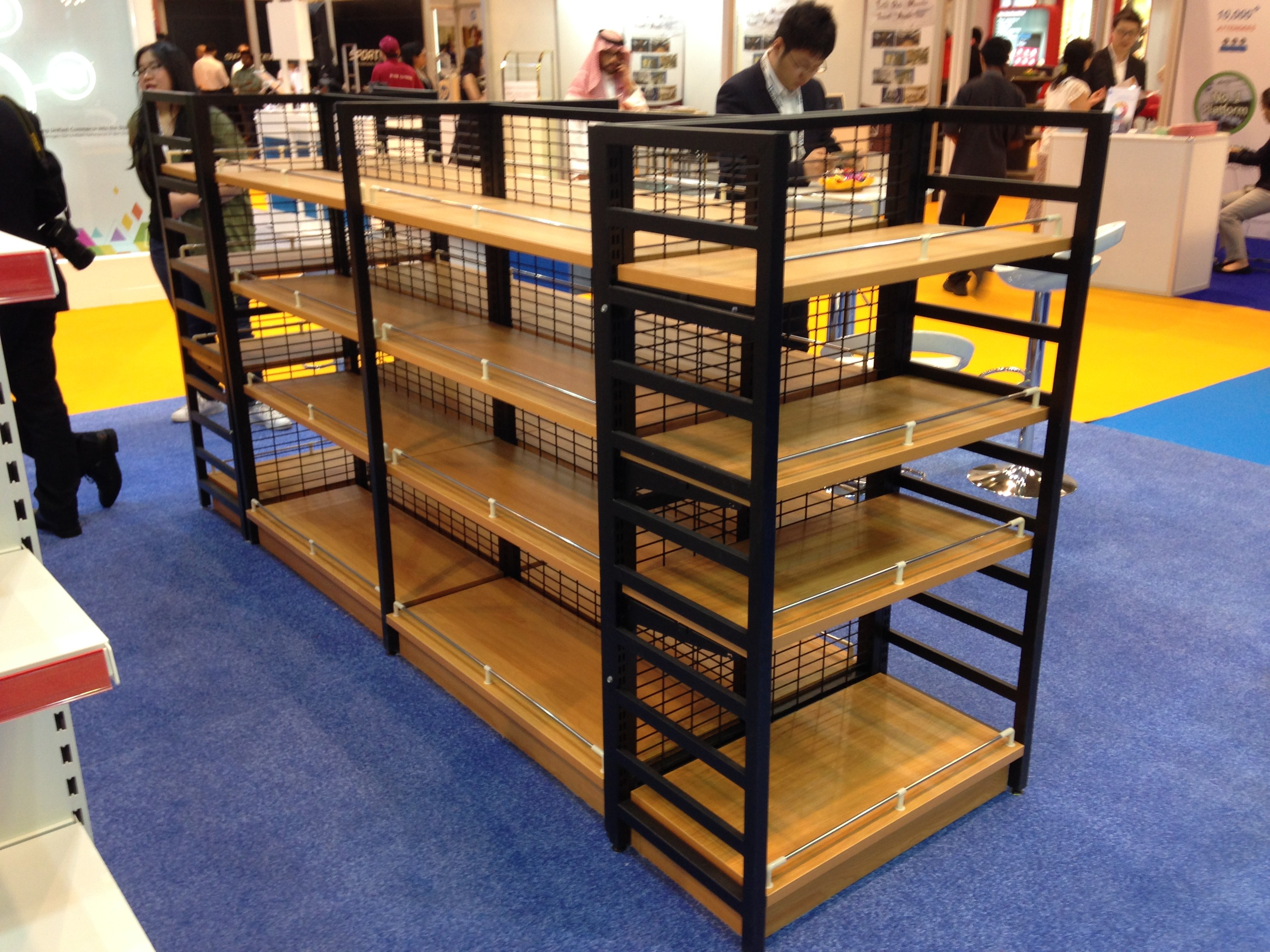 Eyes Catching Steel And Wood Shelves With Wire Mesh Back / MDF Back