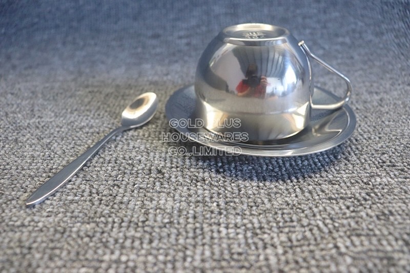 Saucer Plate Reusable Stainless Steel Coffee Tea Cups 180ml Round Plate
