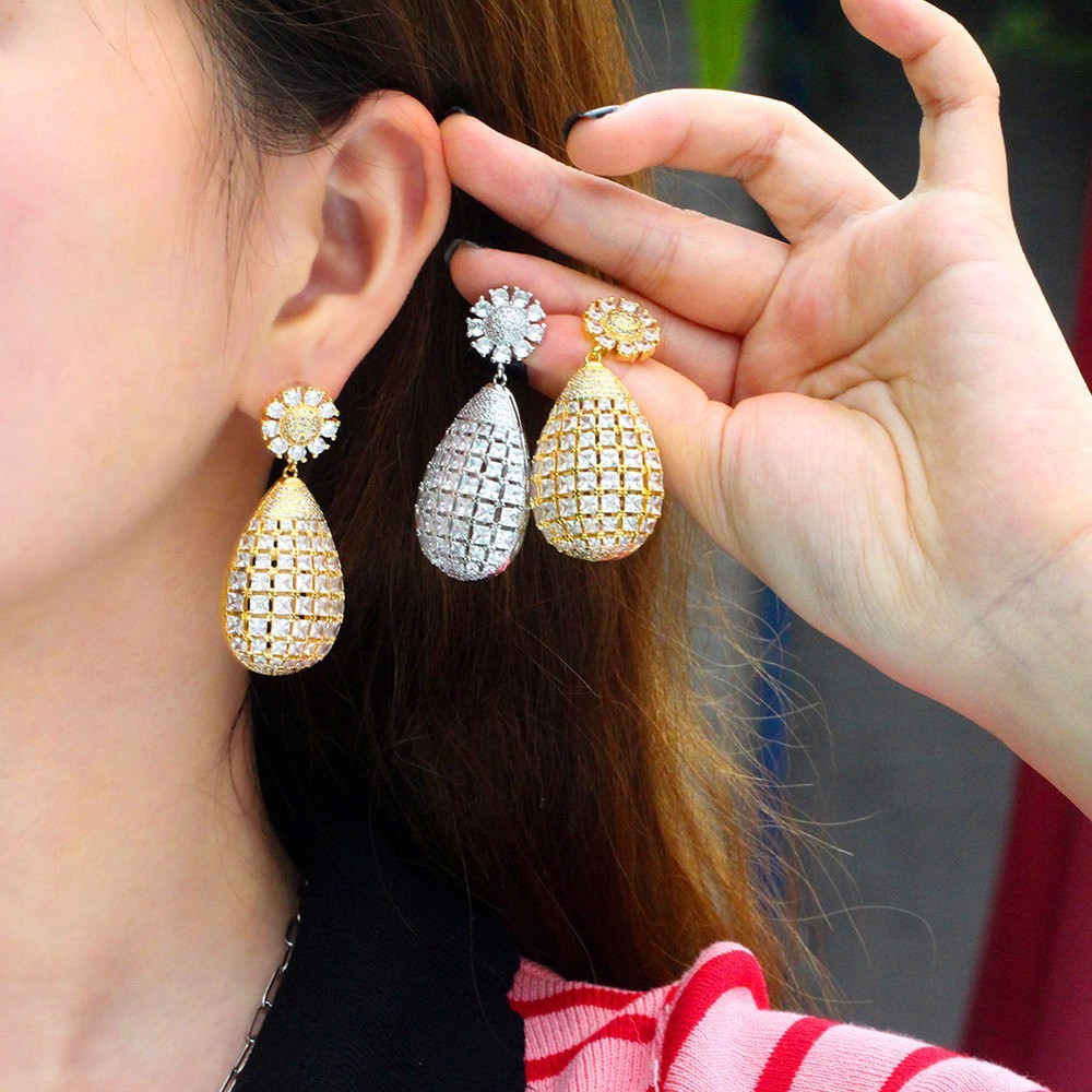Fashion europe style women zircon earrings colorful cz stone Waterdrop earrings for lady trendy jewelry for wedding