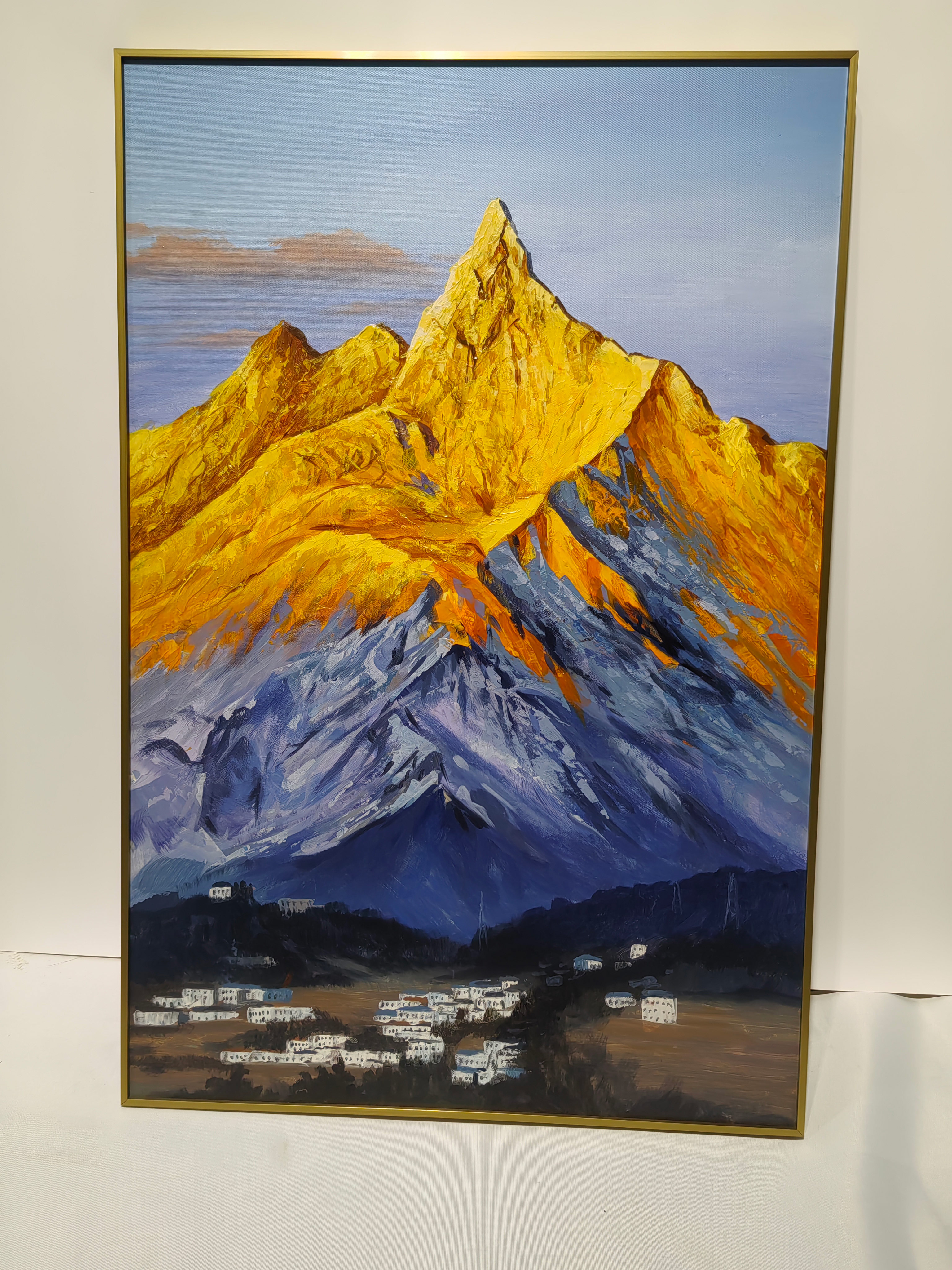 Custom Handpainted Golden Mountain Modern Abstract Thick Texture Canvas 3d Relief Painting with Various Print Method