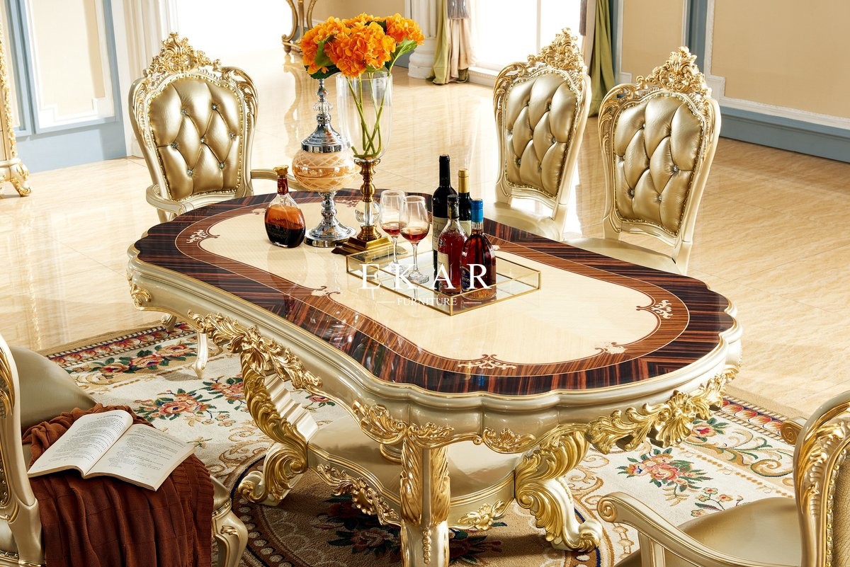 Classic Wooden Carved Oval 6 Seater Luxury Dining Table LF-1086