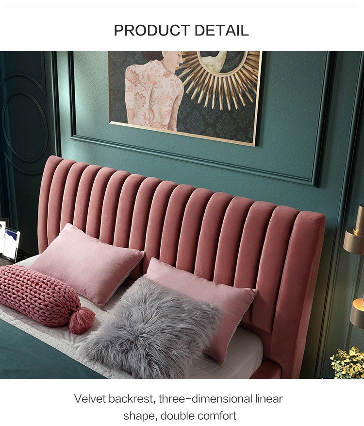 Custom Size Wooden Double Bed Queen Platform King Size Fabric Bed Hotel Bedroom Furniture