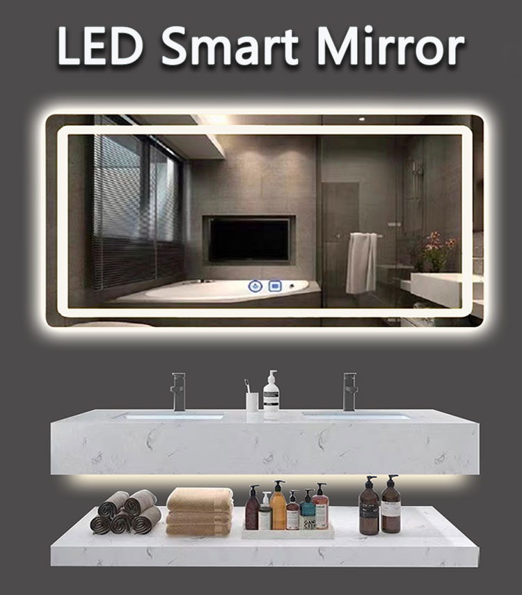 Hotel Home Bathroom Decoration Large Oval Bath Mirrors with Touch Screen and LED Lights