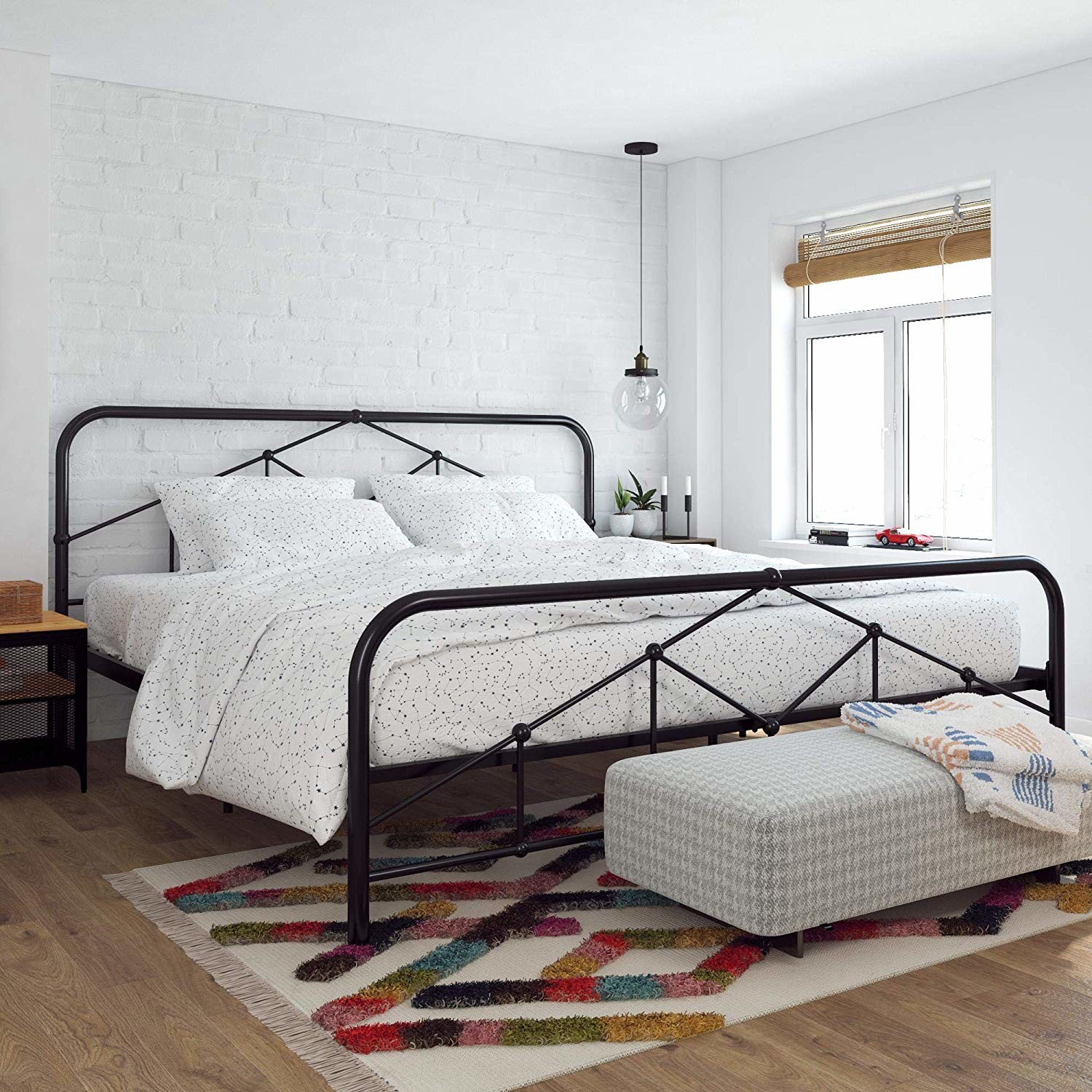 Antique Full Size Metal Bed Frame Vintage Black Long Lasting Durability