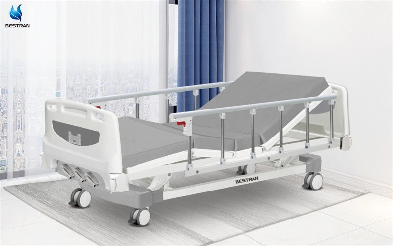 Hospital Room Manual Patient Bed With Six Position Aluminum Alloy Side Rails Mattress