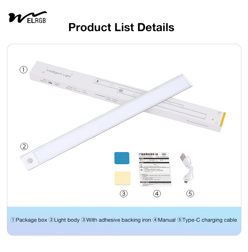 6000K Rechargeable Closet Light 65-160LM Motion Sensor Wardrobe Light