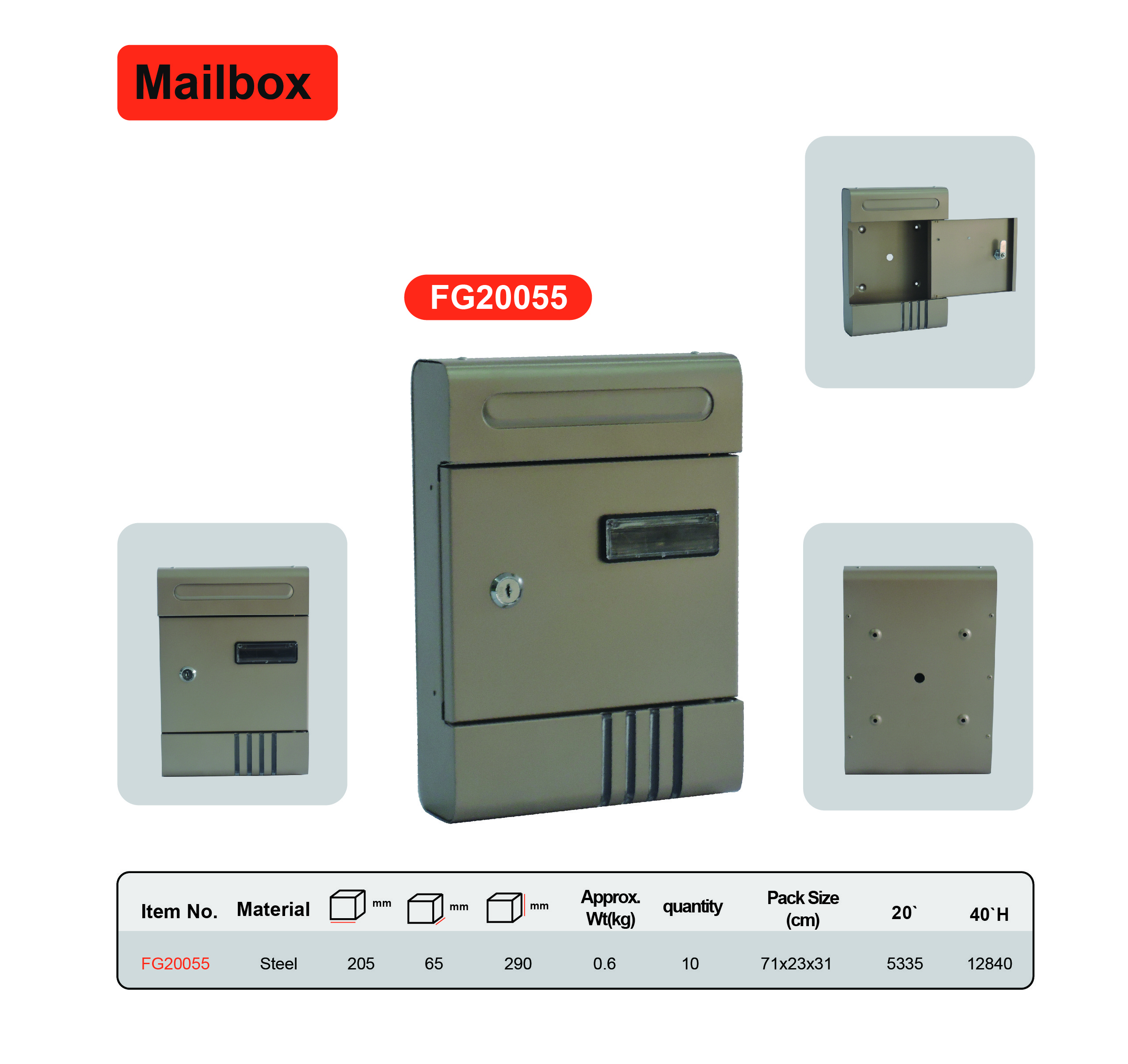 Outdoor Waterproof Steel Mailbox Residential Wall Mounted Letterbox