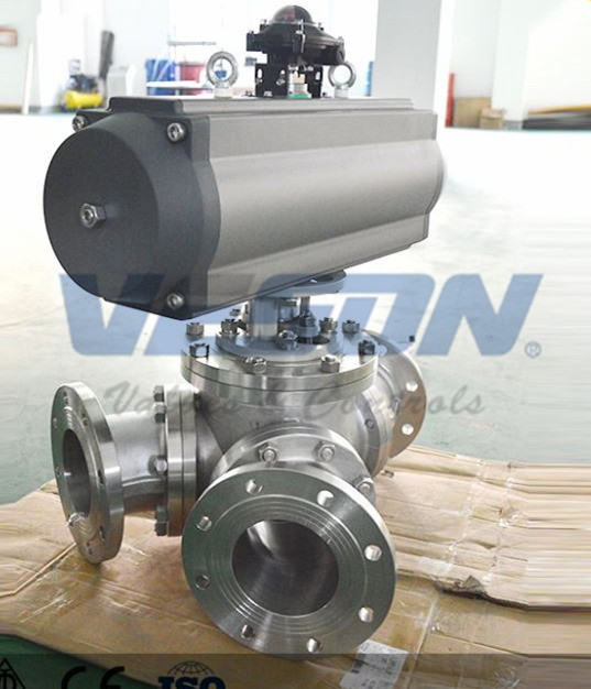 Y Type 135 Degree 3 Way Pneumatic Ball Valve With Pneumatic Actuator