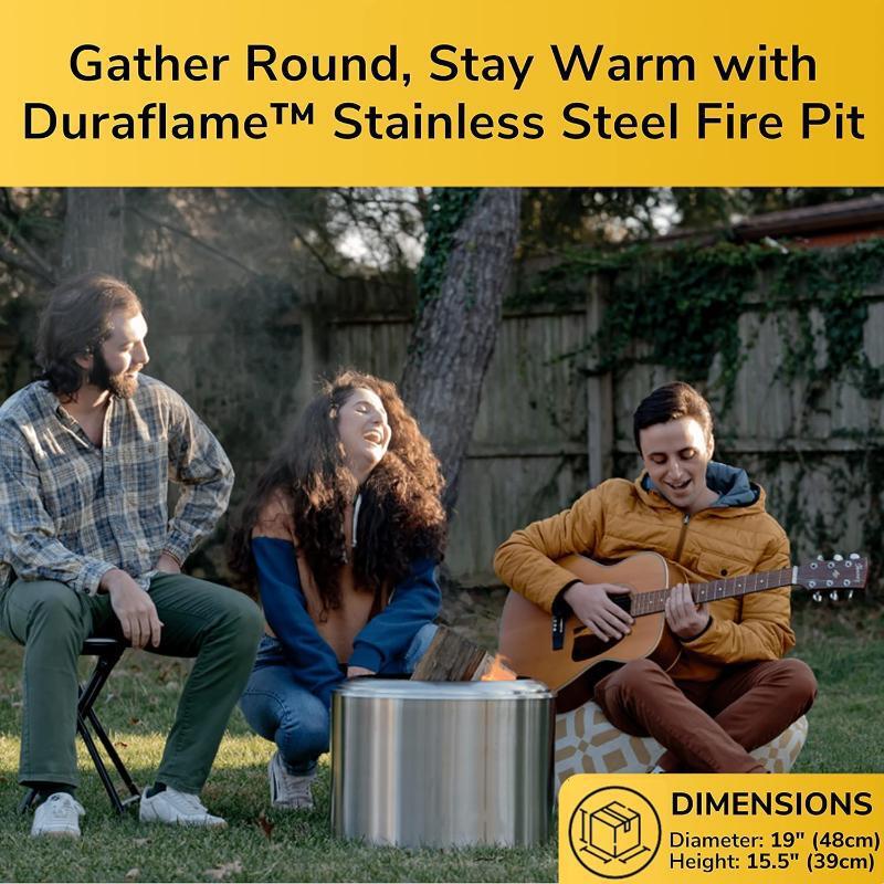 Stainless Steel Fire Pit Portable Wood Burning Stove Smokeless Tabletop Firepit H 50CM*Dia 50CM