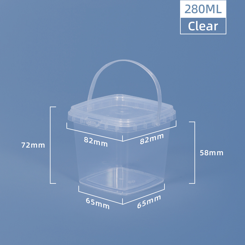 Capacity 280ml 500ml 1L 2L Food Grade Square Small Clear White Plastic Bucket BPA Free