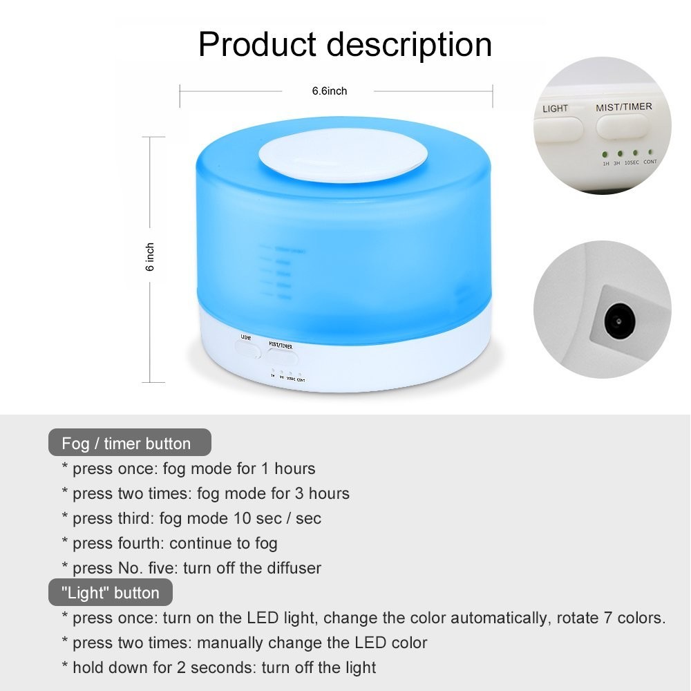 Ultrasonic Waterless Auto Off 500ml Plastic Aroma Diffuser