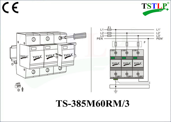 Three Phase / 3 Pole Surge Protection Device 385Vac 60kA - 120kA Class 1