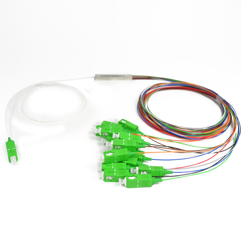 1*8 Optical Fiber Optic Splitter Singlemode Blockless SC/APC Customized Pigtail Length