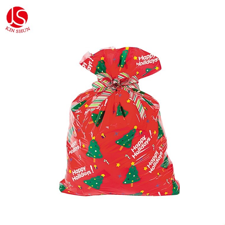 Eco Friendly Large Plastic Christmas Gift Bags With White Snowflake Print