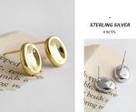 925 Sterling Silver Oval Stud Earrings Simple Geometric Concave Shape