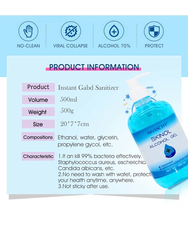 OEM ODM Antibacterial Disinfectant 75% Alcohol Instant Hand Gel Sanitizer