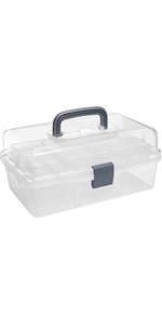 Clear Plastic 2-Tier Trays Craft Supply Storage Box/First Aid Carrying Case w/Top Handle Latch Lock