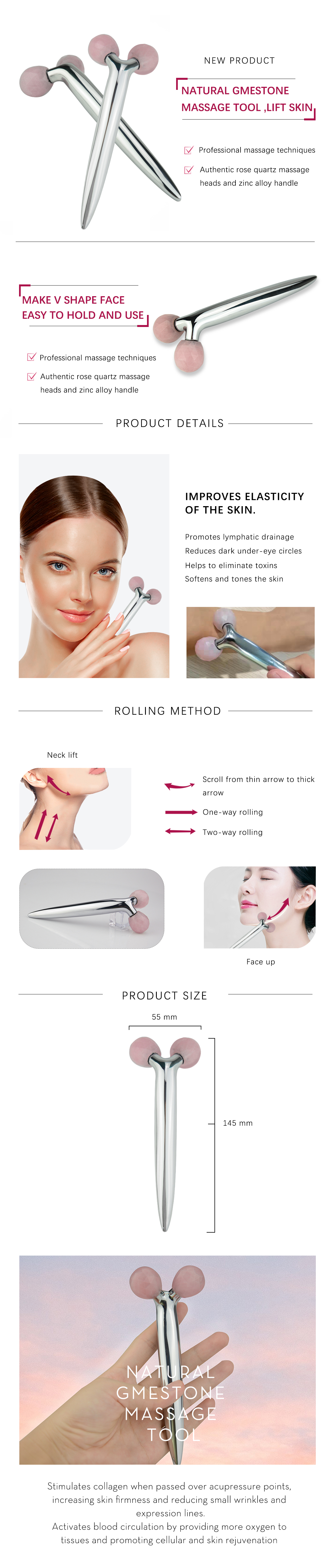 Christmas Gift Face Lift Massage Roller Stainless Steel 3D Y Shape Massage Roller